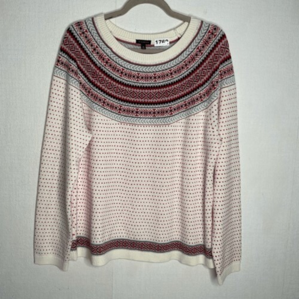 NWOT Talbots Fair Isle Nordic Red Hearts CrewNeck Sweater Women XL China